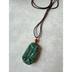 Natural green jade hand carved Landscape Pendant Necklace adjustable cord